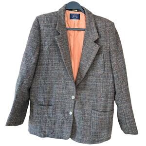 Allen Lolley Wool Tweed Women Blazer 10 Brown Retro Lagenlook Corporate Academia